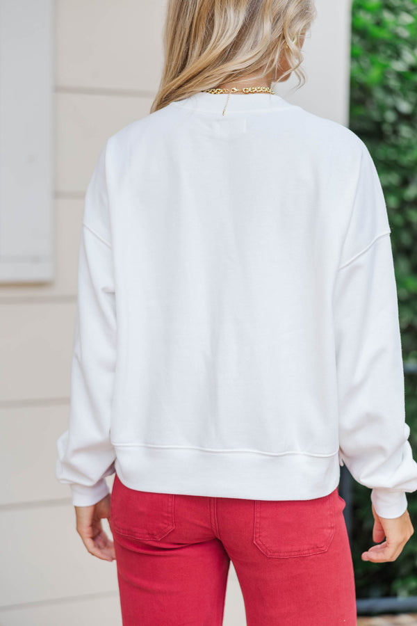 A+ Style White Apple & Bows Graphic Sweatshirt