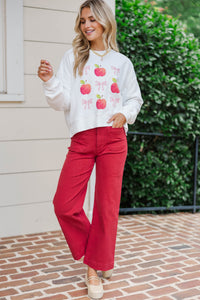 A+ Style White Apple & Bows Graphic Sweatshirt