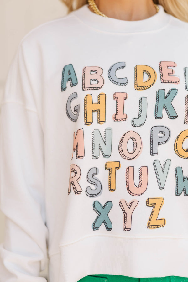 Chalkboard Charm White Alphabet Graphic Sweatshirt