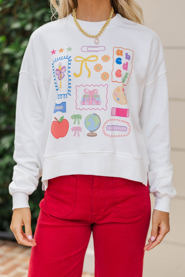 Ready To Learn White Graphic Sweatshirt