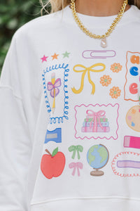 Ready To Learn White Graphic Sweatshirt