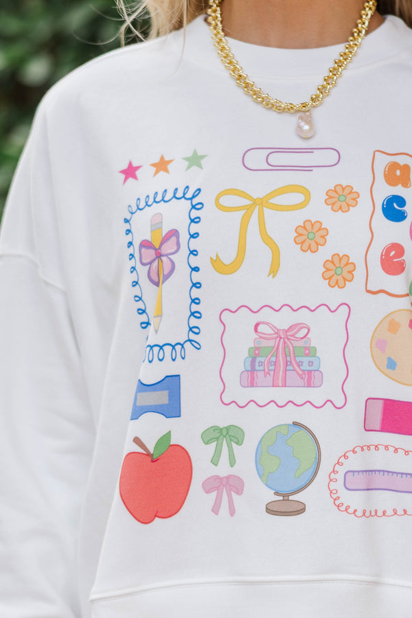 Ready To Learn White Graphic Sweatshirt