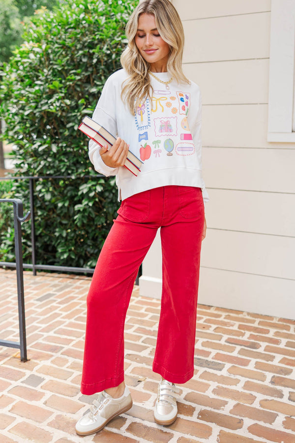 Ready To Learn White Graphic Sweatshirt