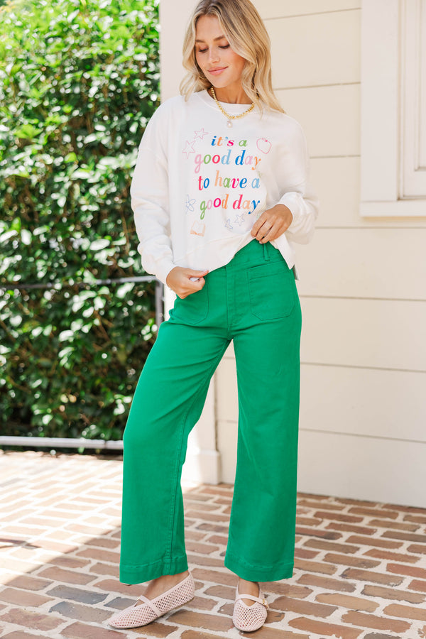 It's A Good Day White Graphic Sweatshirt