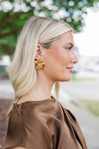 Here For The Good Times Brown Earrings