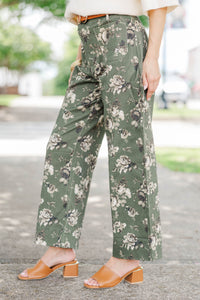 Too Good Not To Olive Floral Wide Leg Jeans