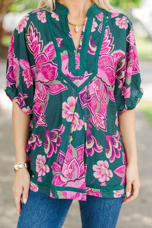Here Comes Happiness Green Floral Blouse