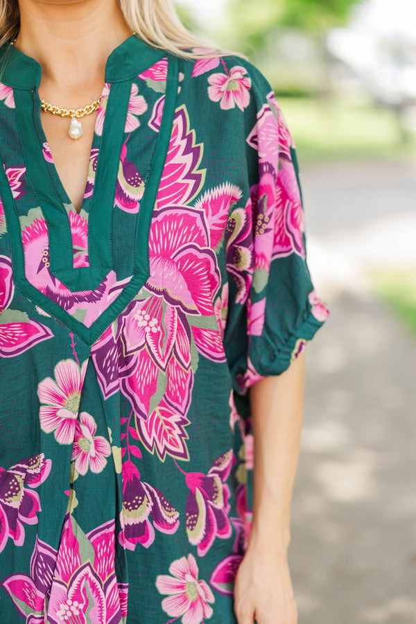Here Comes Happiness Green Floral Blouse