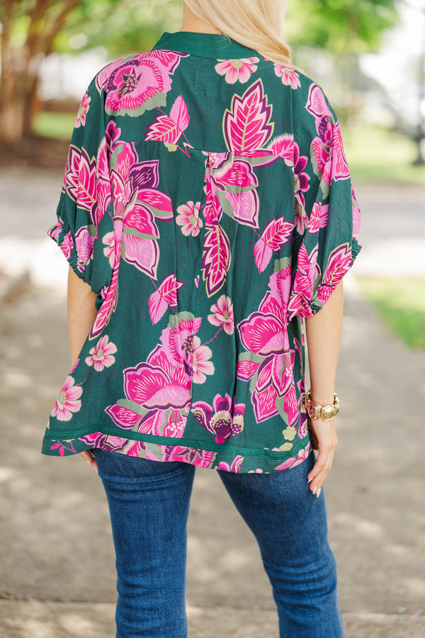 Here Comes Happiness Green Floral Blouse