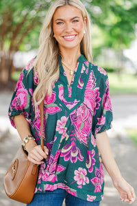 Here Comes Happiness Green Floral Blouse