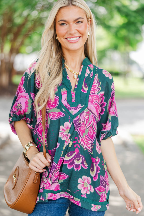 Here Comes Happiness Green Floral Blouse