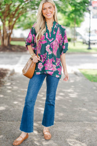 Here Comes Happiness Green Floral Blouse