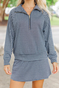 Sweet Seasons Navy Gingham Top