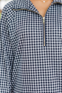 Sweet Seasons Navy Gingham Top