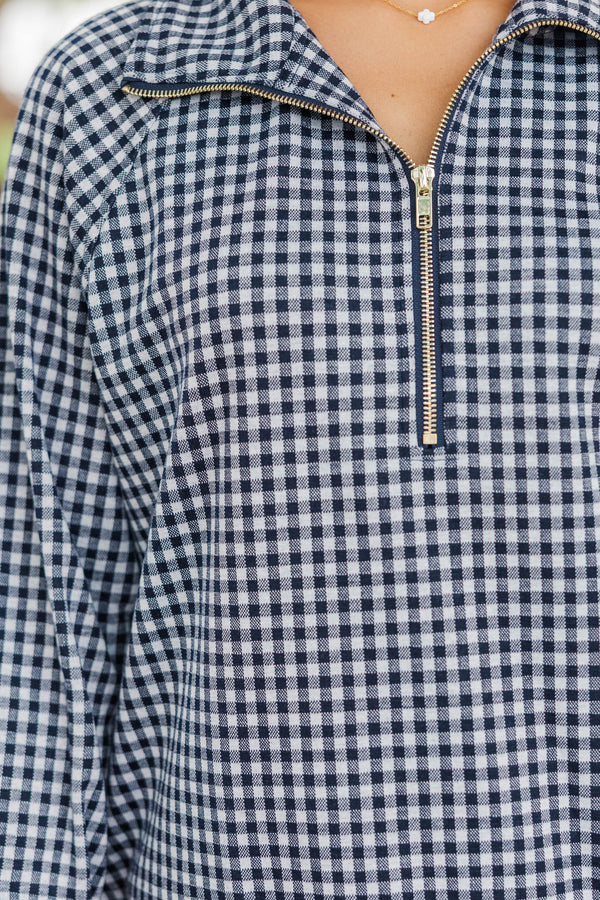 Sweet Seasons Navy Gingham Top
