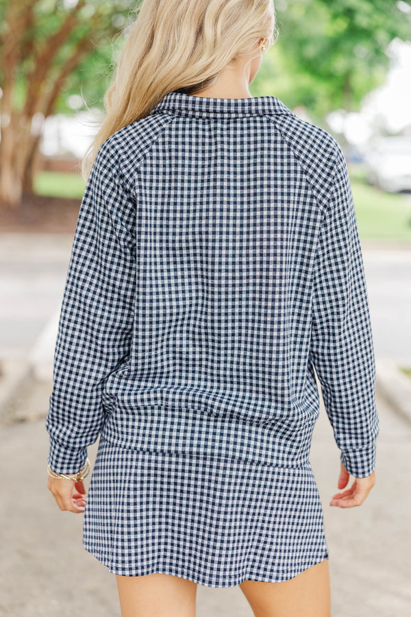 Sweet Seasons Navy Gingham Top