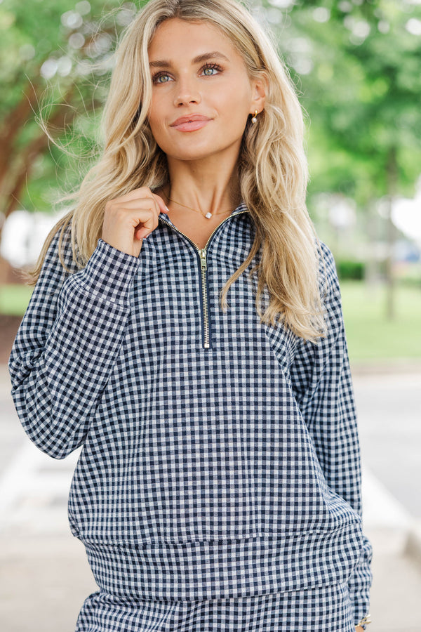 Sweet Seasons Navy Gingham Top