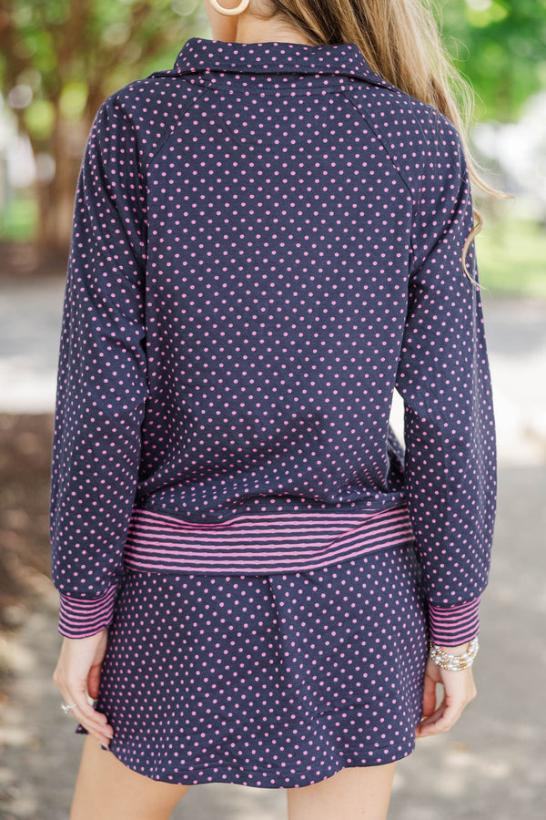 Instant Favorite Navy Pink Polka Dot Top
