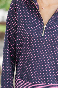 Instant Favorite Navy Pink Polka Dot Top