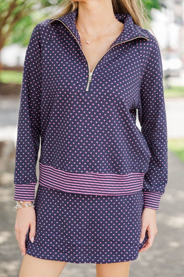Instant Favorite Navy Pink Polka Dot Top