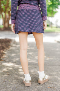 Heartfelt Comfort Navy Pink Polka Dot Skort