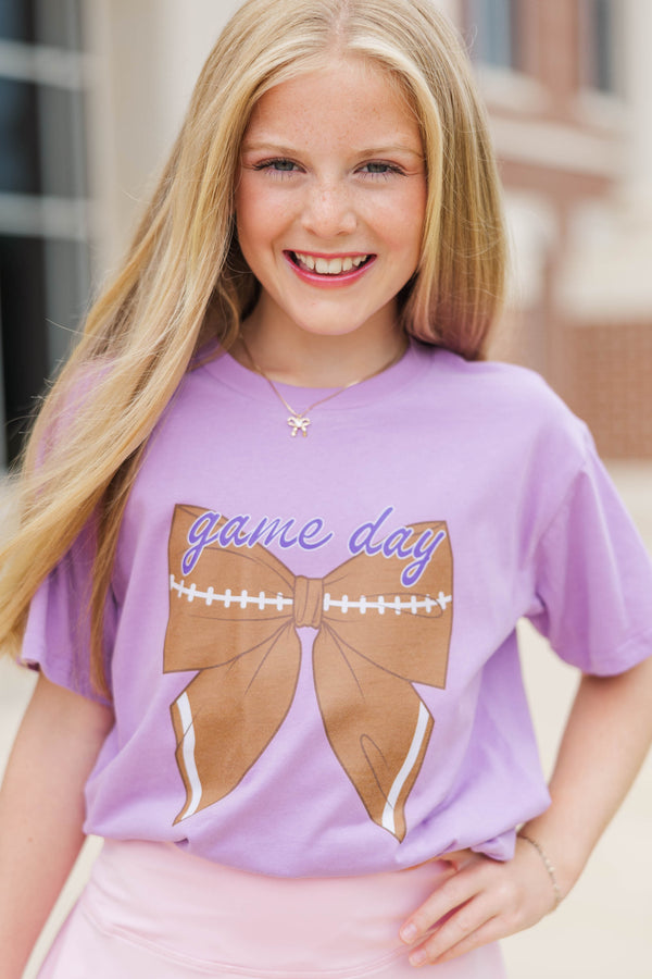 Girls: Hometown Spirit Lavender Football Graphic Tee