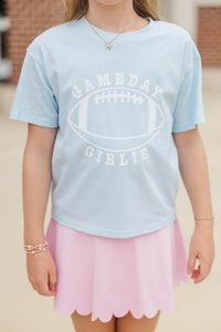 Girls: Gameday Girlie Light Blue Football Graphic Tee