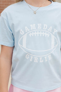 Girls: Gameday Girlie Light Blue Football Graphic Tee