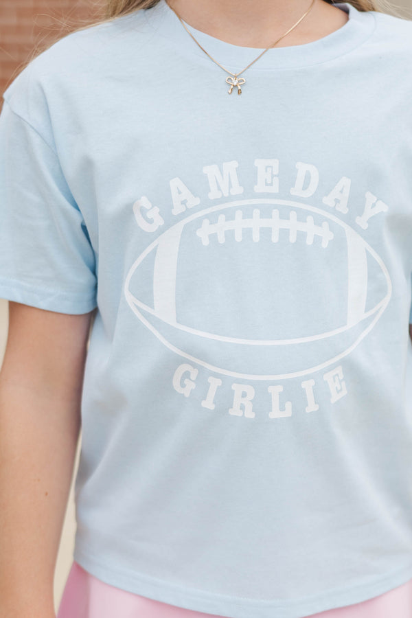 Girls: Gameday Girlie Light Blue Football Graphic Tee