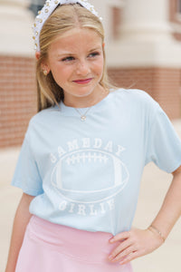 Girls: Gameday Girlie Light Blue Football Graphic Tee