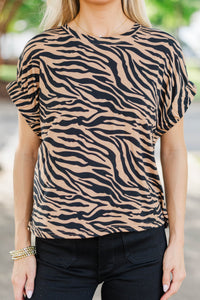 Exactly Right Taupe Tiger Print Top