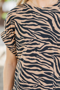 Exactly Right Taupe Tiger Print Top