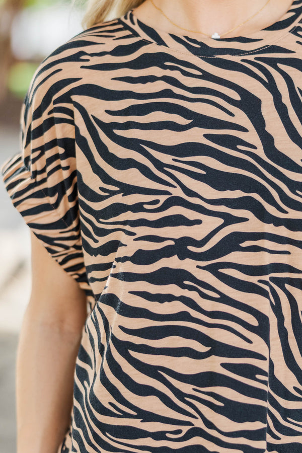 Exactly Right Taupe Tiger Print Top