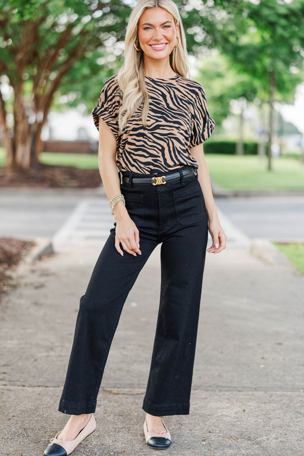 Exactly Right Taupe Tiger Print Top
