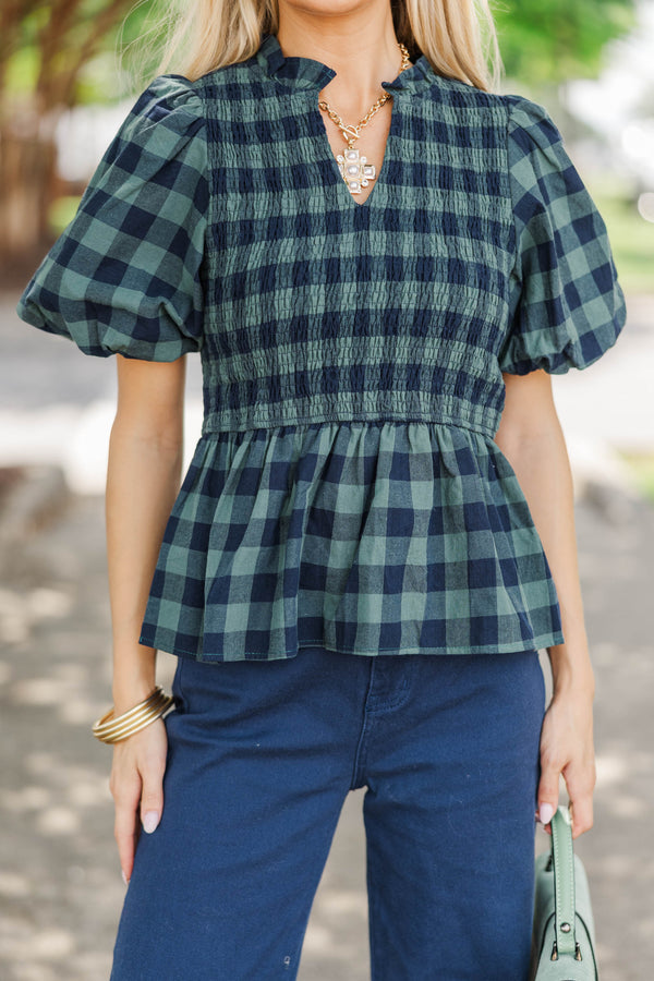 Pick Of The Orchard Emerald Plaid Blouse