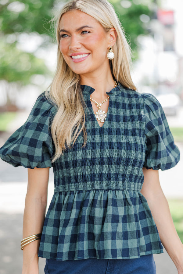 Pick Of The Orchard Emerald Plaid Blouse