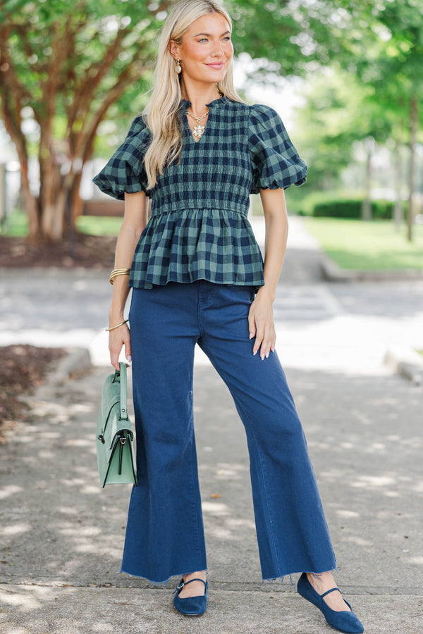 Pick Of The Orchard Emerald Plaid Blouse