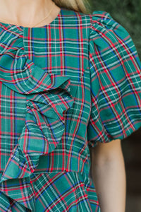 Christmas Darling Emerald Plaid Ruffle Blouse
