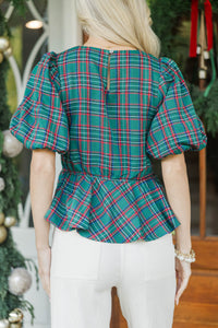 Christmas Darling Emerald Plaid Ruffle Blouse