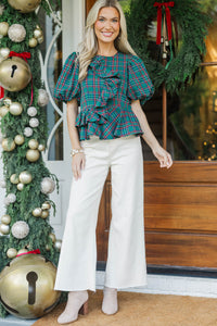 Christmas Darling Emerald Plaid Ruffle Blouse
