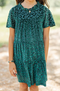 Girls: The Skylar Green Leopard Print Velvet Dress