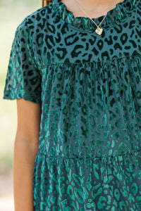 Girls: The Skylar Green Leopard Print Velvet Dress