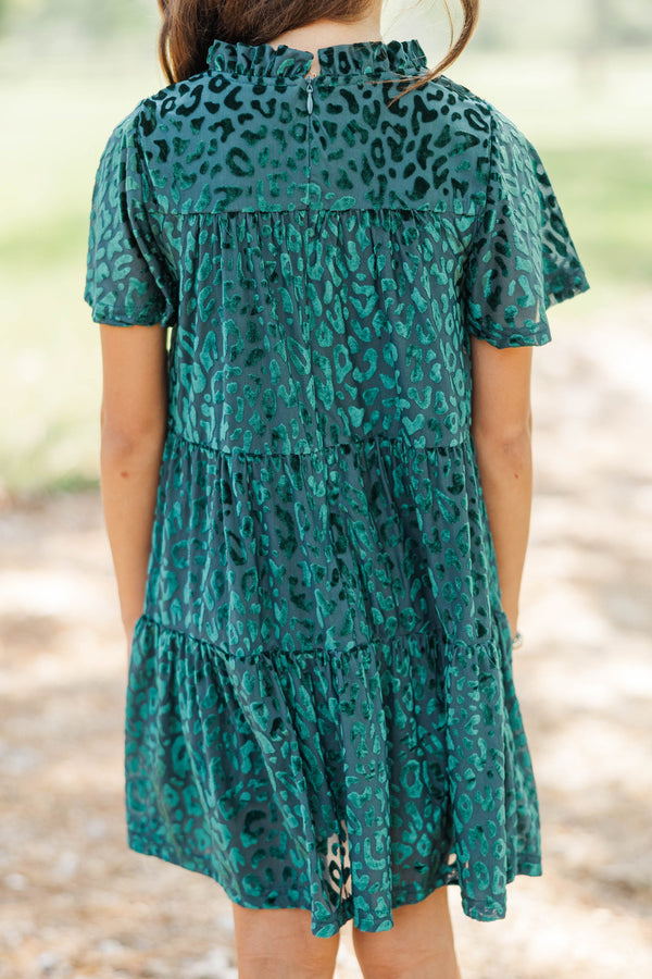 Girls: The Skylar Green Leopard Print Velvet Dress
