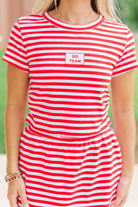 Rally Girl Red Striped Go Team Patch Top