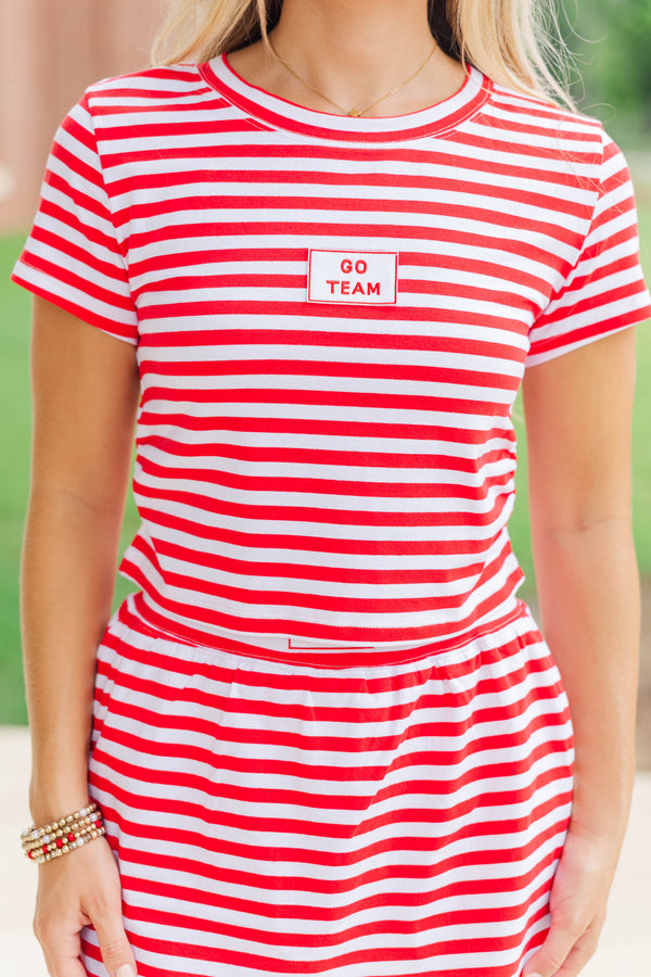 Rally Girl Red Striped Go Team Patch Top