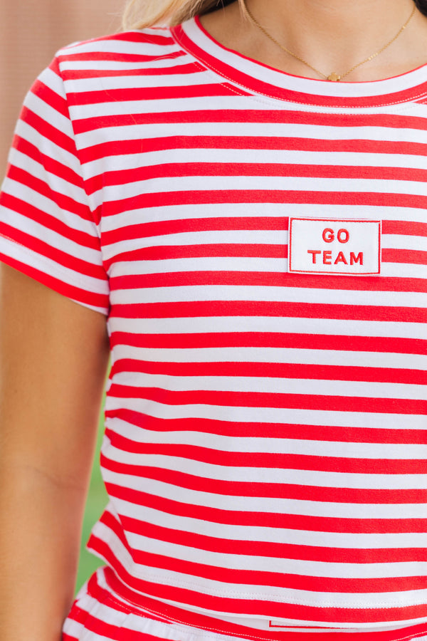 Rally Girl Red Striped Go Team Patch Top