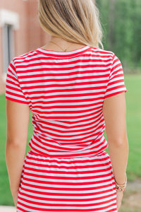 Rally Girl Red Striped Go Team Patch Top
