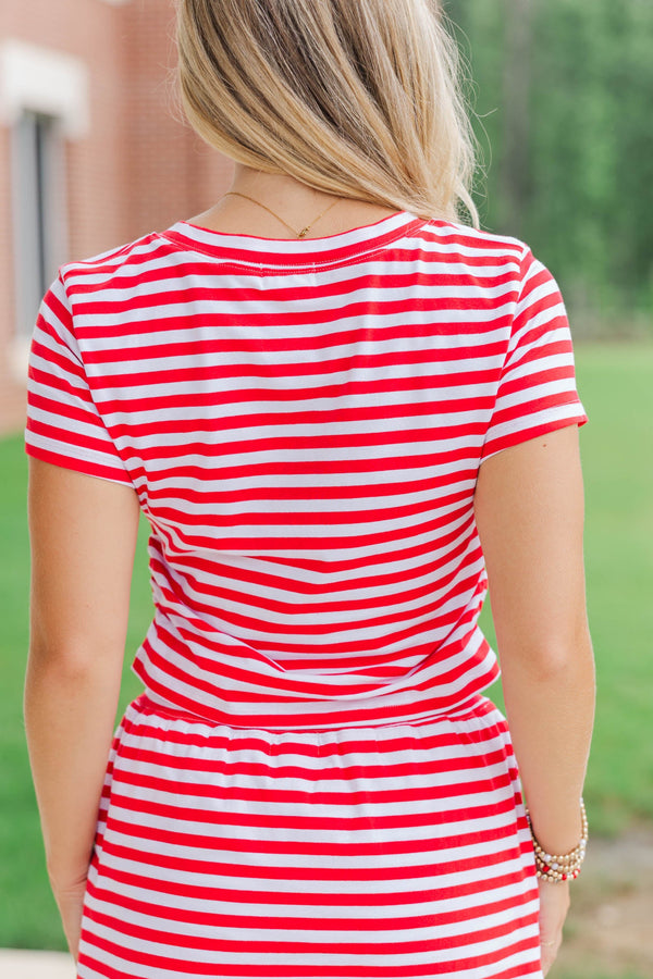 Rally Girl Red Striped Go Team Patch Top