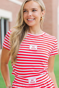 Rally Girl Red Striped Go Team Patch Top