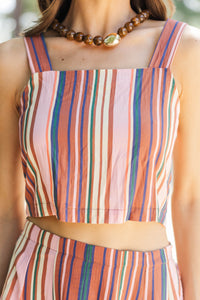 Fine Print Brown Striped Tank Top